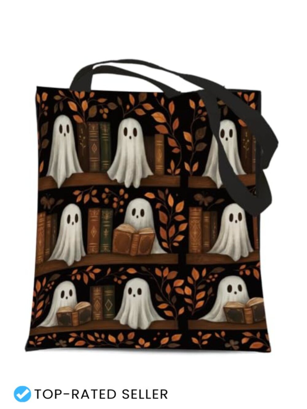 Vintage Ghost Reading Books Canvas Tote Bag